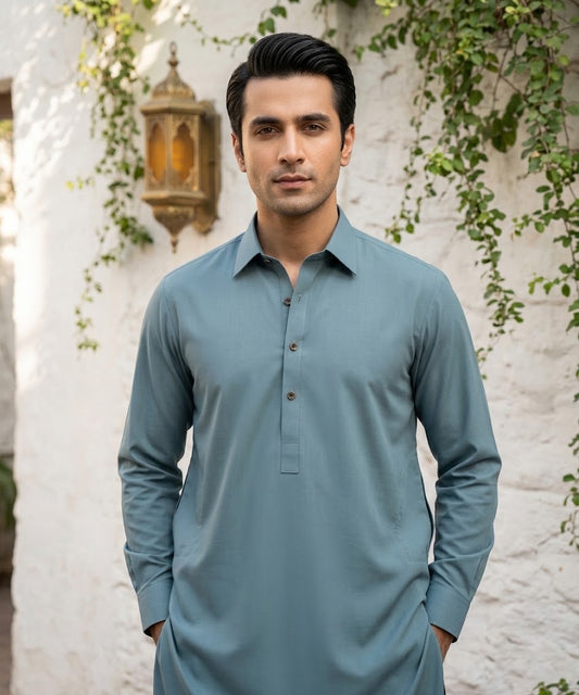 Refined Wash & Wear Unstitched Suit – Soft Blue
