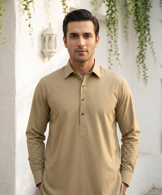 Refined Wash & Wear Unstitched Suit – Beige