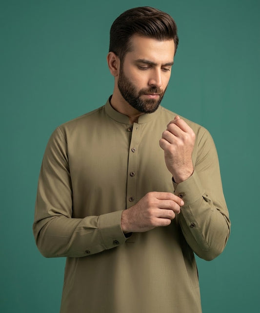 Refined Wash & Wear Unstitched Suit – Khaaki
