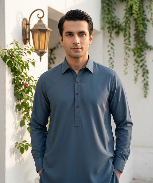 Refined Wash & Wear Unstitched Suit – Medium Blue