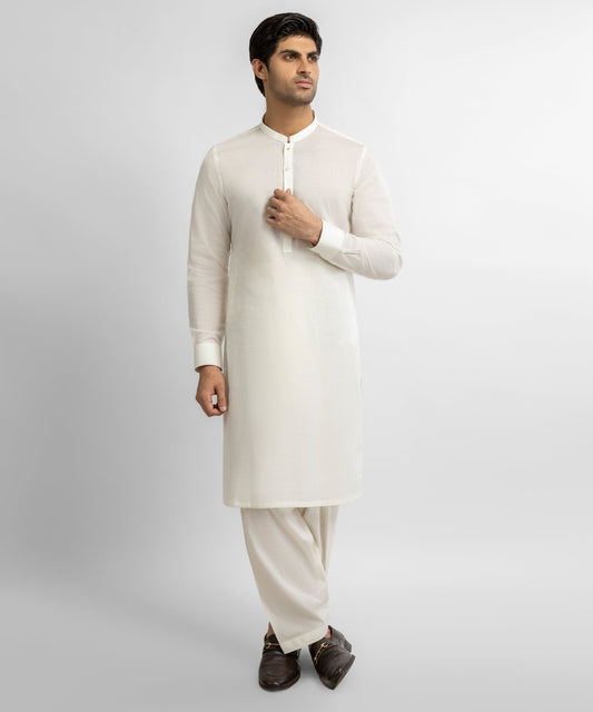 Off White Cotton Unstitched Fabric