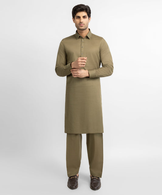 Olive Green Cotton Unstitched Fabric