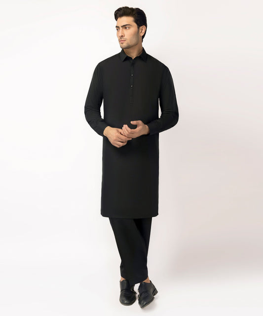Black Cotton Unstitched Fabric