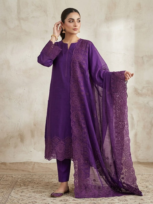 Purple Tone-on-Tone Embroidered 3-Piece Suit