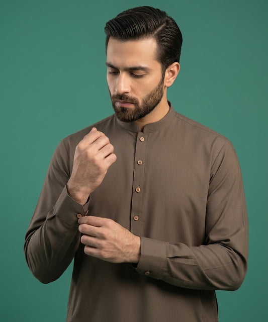 Refined Wash & Wear Unstitched Suit – Khaaki Olive