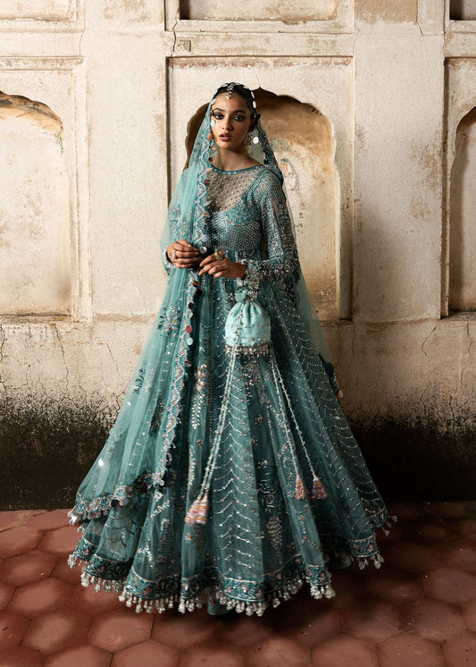 Nagma - Ice Blue Embroidered Net Pishwas