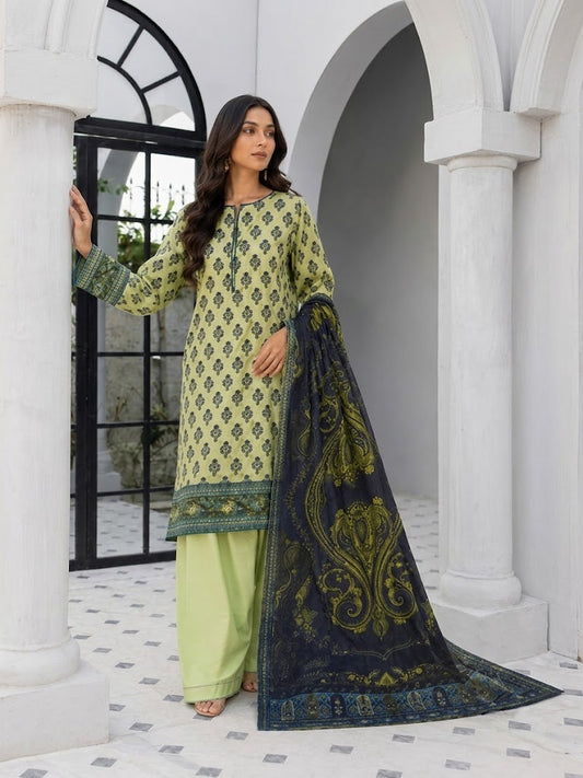 Digital Printed Lawn 3Pc Suit - Olive Green (D-07)
