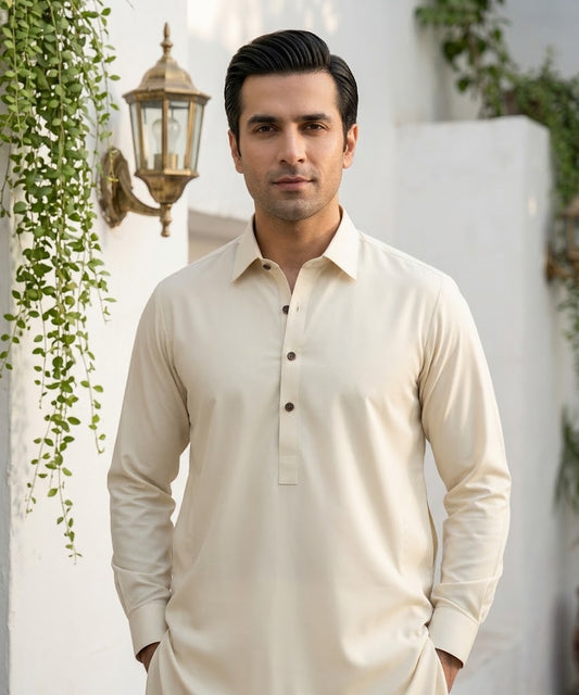 Refined Wash & Wear Unstitched Suit – Cream
