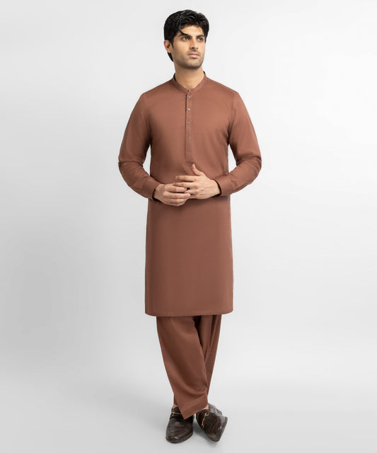 Brown Cotton Unstitched Fabric