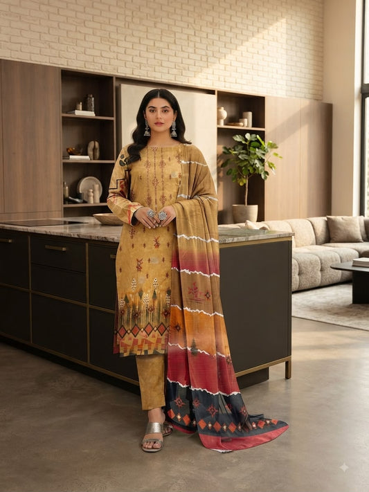 Mustard Digital Printed Lawn 3-Piece Suit