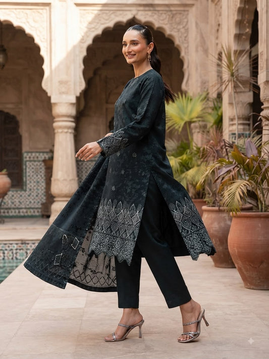 Black Embellished 3-Piece Suit with Sequin Border
