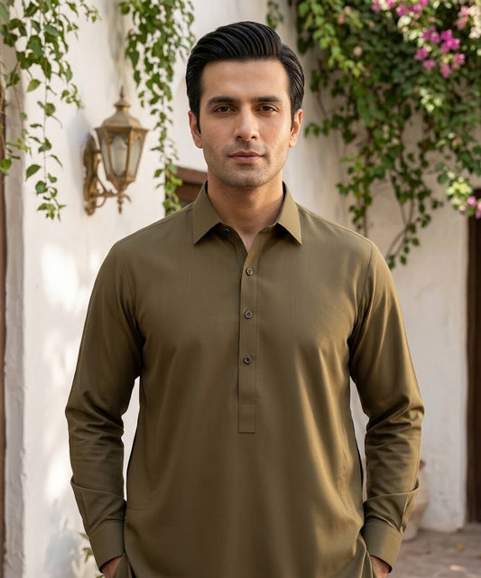 Premium Wash & Wear Unstitched Suit – Medium Brown
